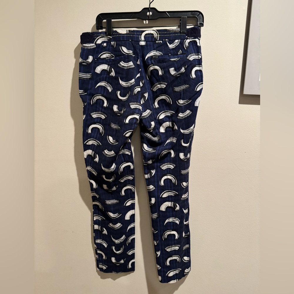 Cartonnier Trouser Dress Pants Bottoms Navy and White Patterned Size 6 Cropped